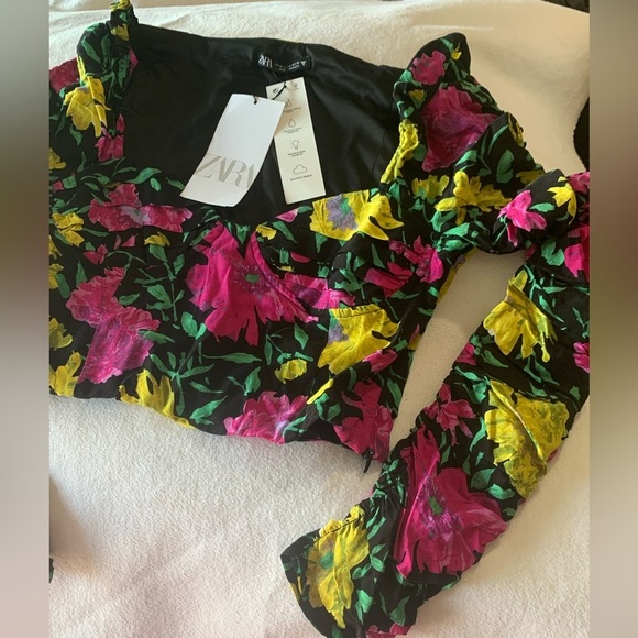 Zara Floral Off The Shoulder Fitted Wired Mesh Top Womens Sz M NWT - Picture 6 of 11
